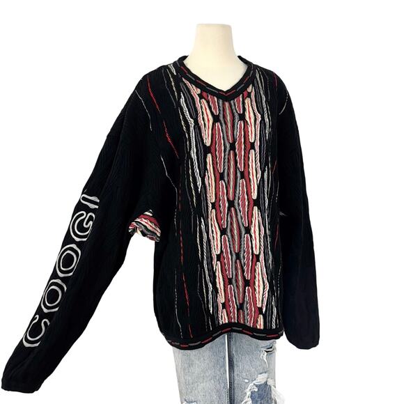 Coogi Long Sleeve V-Neck Knit Sweater Pullover Black Multicolor Biggie Men’s 3X - Picture 1 of 14